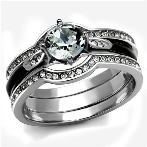 TK2843 - High polished (no plating) Stainless Steel Ring with Top Grade Crystal  in Clear - Joyeria Lady