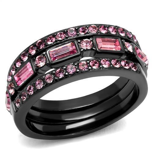TK2844 - IP Light Black  (IP Gun) Stainless Steel Ring with Top Grade Crystal  in Multi Color - Joyeria Lady