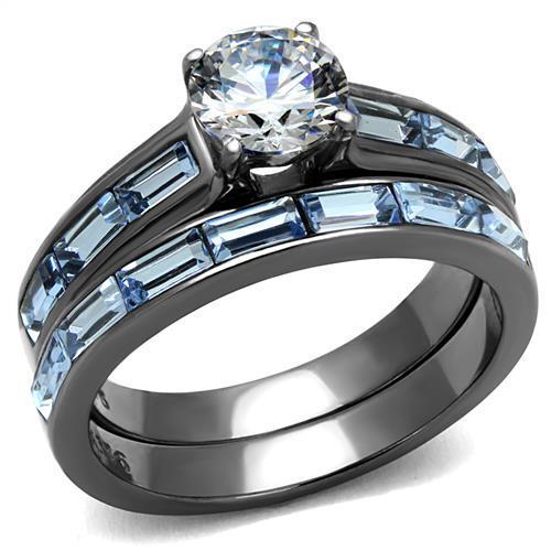 TK2845 - IP Light Black  (IP Gun) Stainless Steel Ring with AAA Grade CZ  in Clear - Joyeria Lady