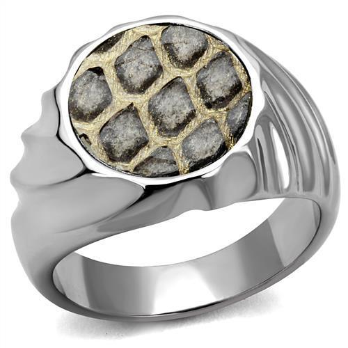 TK2859 High polished (no plating) Stainless Steel Ring with Leather in Animal pattern - Joyeria Lady