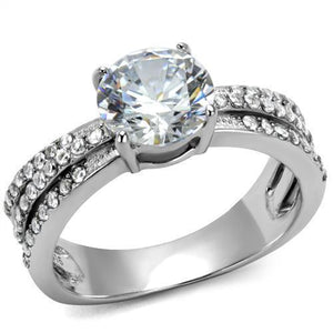 TK2862 - High polished (no plating) Stainless Steel Ring with AAA Grade CZ  in Clear - Joyeria Lady