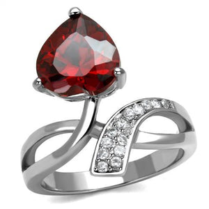 TK2863 - High polished (no plating) Stainless Steel Ring with AAA Grade CZ  in Garnet - Joyeria Lady