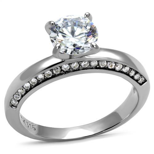 TK2864 - High polished (no plating) Stainless Steel Ring with AAA Grade CZ  in Clear - Joyeria Lady