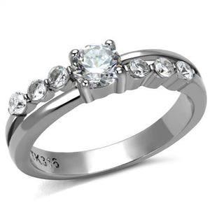 TK2865 - High polished (no plating) Stainless Steel Ring with AAA Grade CZ  in Clear - Joyeria Lady