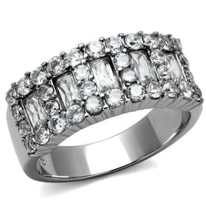 TK2866 - High polished (no plating) Stainless Steel Ring with AAA Grade CZ  in Clear - Joyeria Lady