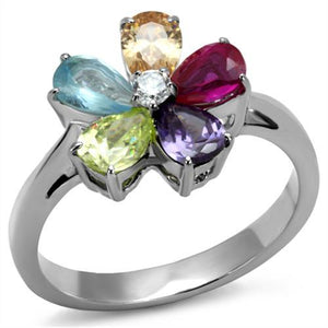 TK2867 - High polished (no plating) Stainless Steel Ring with AAA Grade CZ  in Multi Color - Joyeria Lady