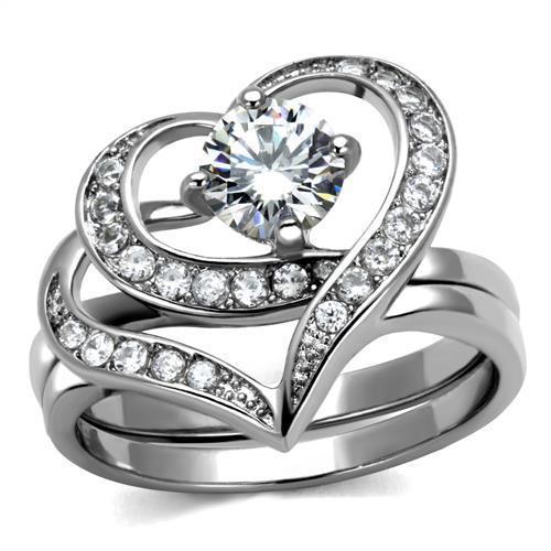 TK2868 - High polished (no plating) Stainless Steel Ring with AAA Grade CZ  in Clear - Joyeria Lady