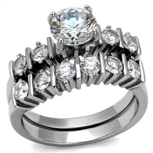 TK2869 - High polished (no plating) Stainless Steel Ring with AAA Grade CZ  in Clear - Joyeria Lady