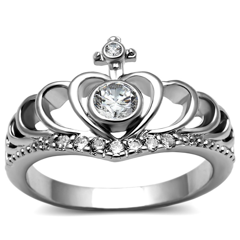 TK2870 - High polished (no plating) Stainless Steel Ring with AAA Grade CZ  in Clear - Joyeria Lady