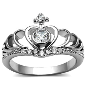 TK2870 - High polished (no plating) Stainless Steel Ring with AAA Grade CZ  in Clear - Joyeria Lady