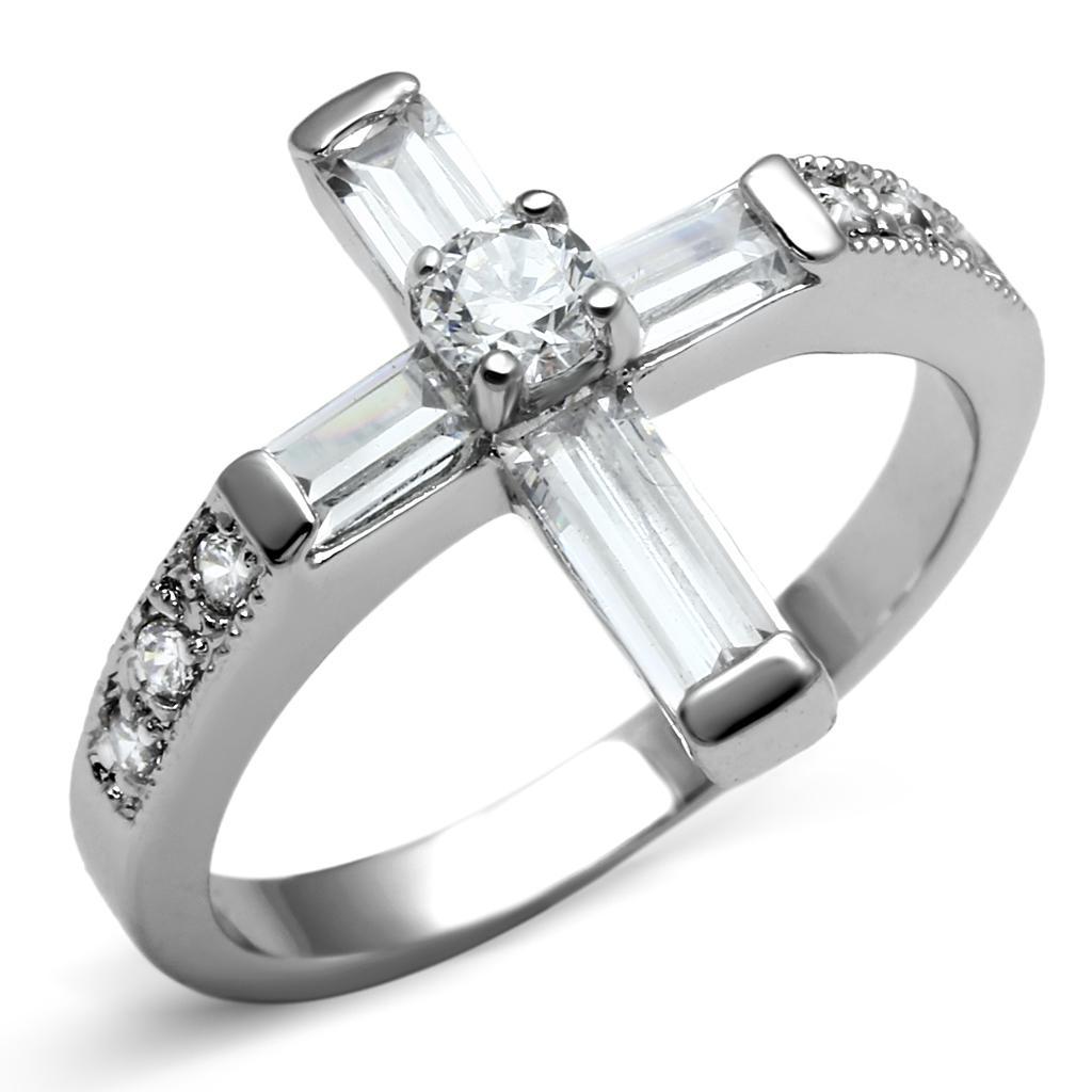 TK2871 - High polished (no plating) Stainless Steel Ring with AAA Grade CZ  in Clear - Joyeria Lady