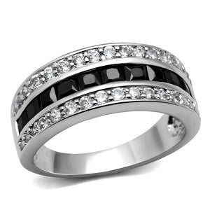 TK2872 - High polished (no plating) Stainless Steel Ring with AAA Grade CZ  in Black Diamond - Joyeria Lady