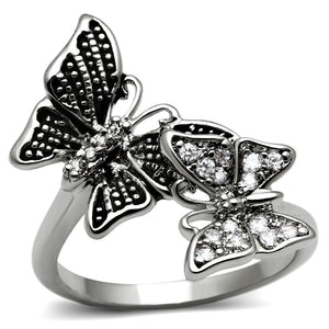 TK2874 - High polished (no plating) Stainless Steel Ring with AAA Grade CZ  in Clear - Joyeria Lady