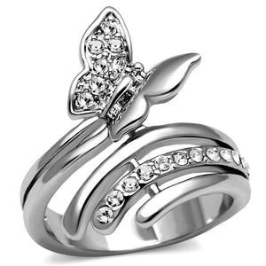 TK2875 - High polished (no plating) Stainless Steel Ring with AAA Grade CZ  in Clear - Joyeria Lady