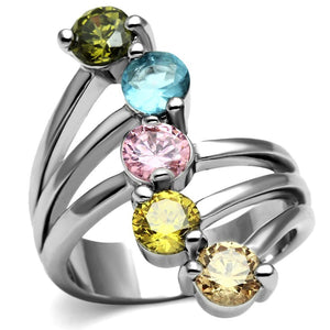 TK2876 - High polished (no plating) Stainless Steel Ring with AAA Grade CZ  in Multi Color - Joyeria Lady