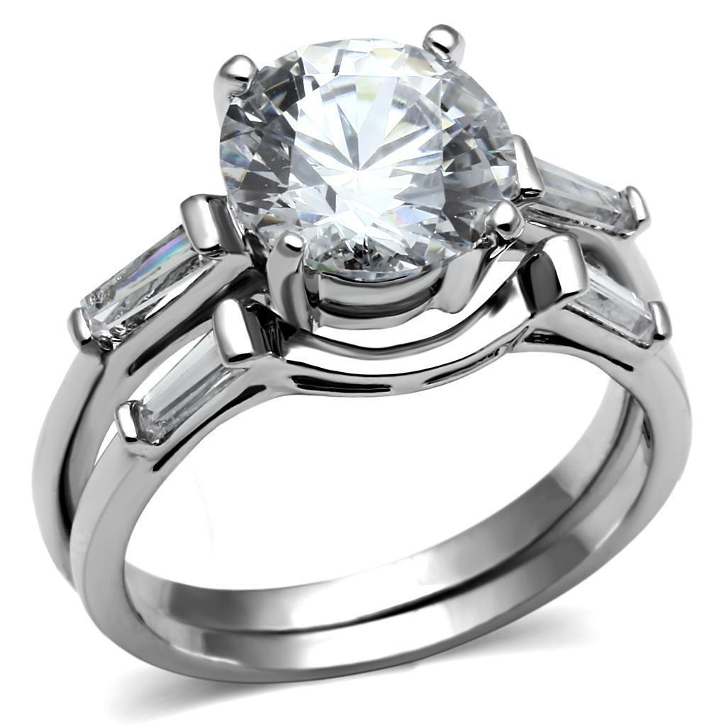 TK2878 - High polished (no plating) Stainless Steel Ring with AAA Grade CZ  in Clear - Joyeria Lady