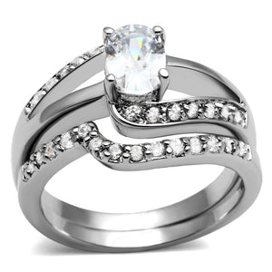 TK2879 - High polished (no plating) Stainless Steel Ring with AAA Grade CZ  in Clear - Joyeria Lady