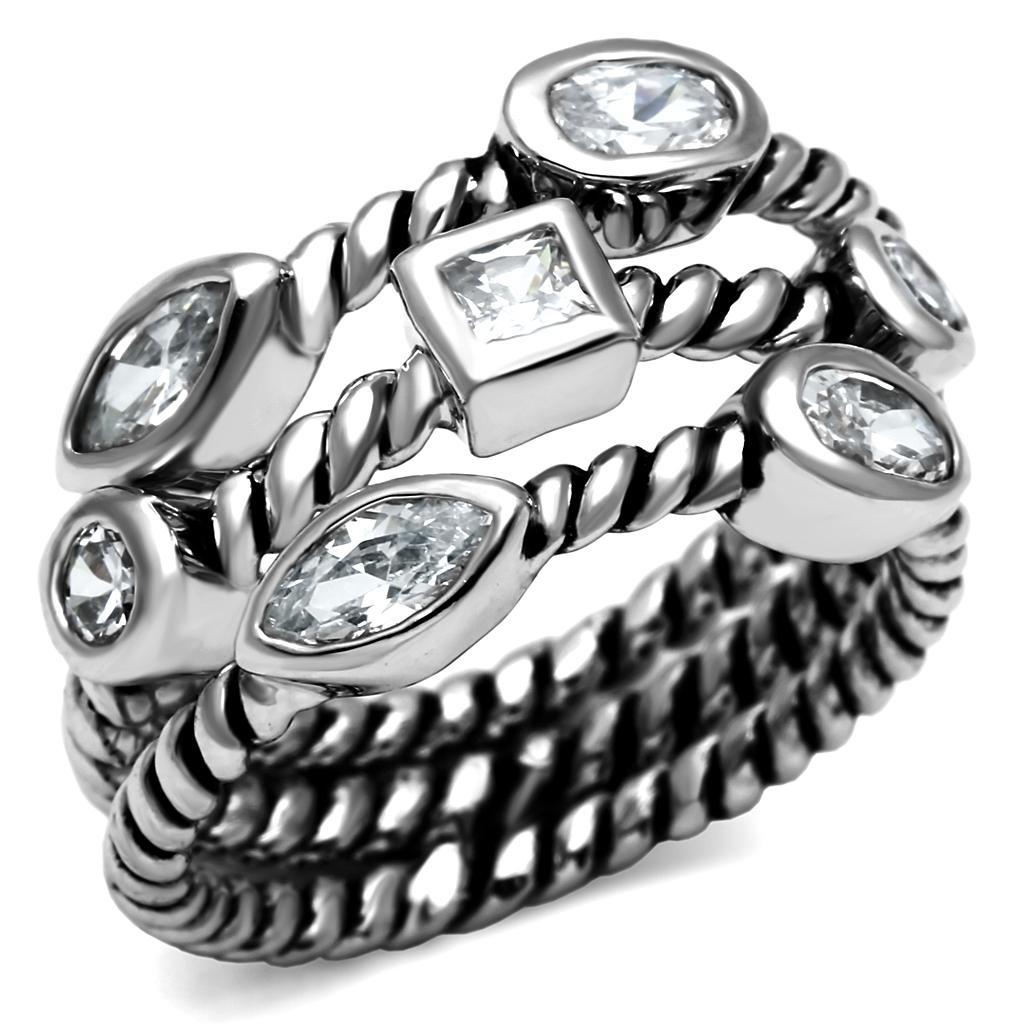 TK2880 - High polished (no plating) Stainless Steel Ring with AAA Grade CZ  in Clear - Joyeria Lady