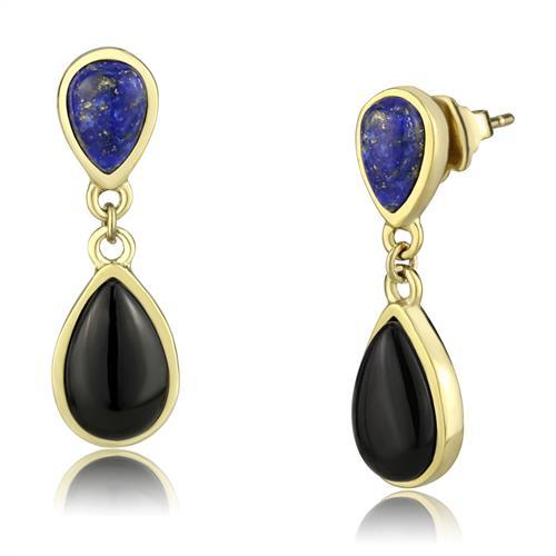 TK2893 IP Gold(Ion Plating) Stainless Steel Earrings with Semi-Precious in Jet - Joyeria Lady