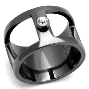 TK2898 IP Light Black  (IP Gun) Stainless Steel Ring with Top Grade Crystal in Clear - Joyeria Lady