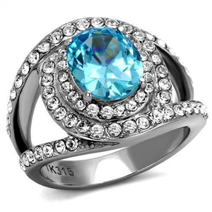 TK2900 - High polished (no plating) Stainless Steel Ring with Synthetic Synthetic Glass in Sea Blue - Joyeria Lady