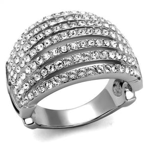 TK2901 - High polished (no plating) Stainless Steel Ring with Top Grade Crystal  in Clear - Joyeria Lady