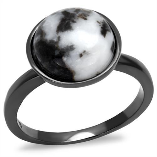 TK2902 - IP Light Black  (IP Gun) Stainless Steel Ring with Semi-Precious Hematite in Multi Color - Joyeria Lady