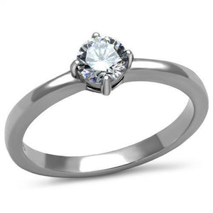TK2903 - High polished (no plating) Stainless Steel Ring with AAA Grade CZ  in Clear - Joyeria Lady