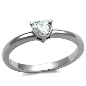 TK2904 - High polished (no plating) Stainless Steel Ring with AAA Grade CZ  in Clear - Joyeria Lady