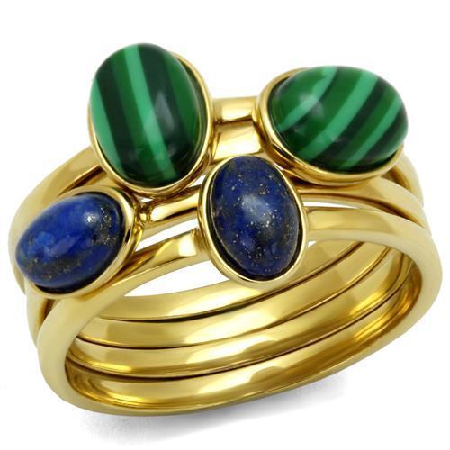 TK2905 - IP Gold(Ion Plating) Stainless Steel Ring with Synthetic MALACHITE in Emerald - Joyeria Lady