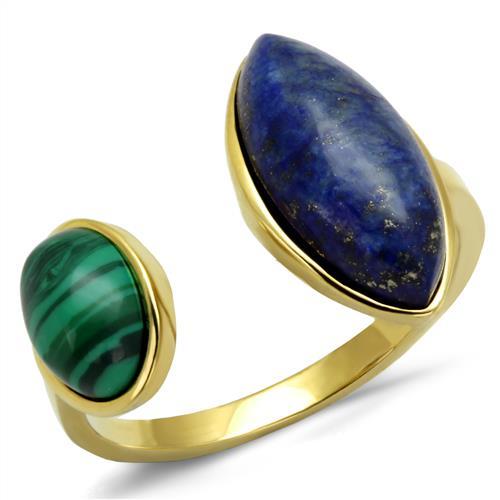 TK2906 - IP Gold(Ion Plating) Stainless Steel Ring with Precious Stone Lapis in Montana - Joyeria Lady