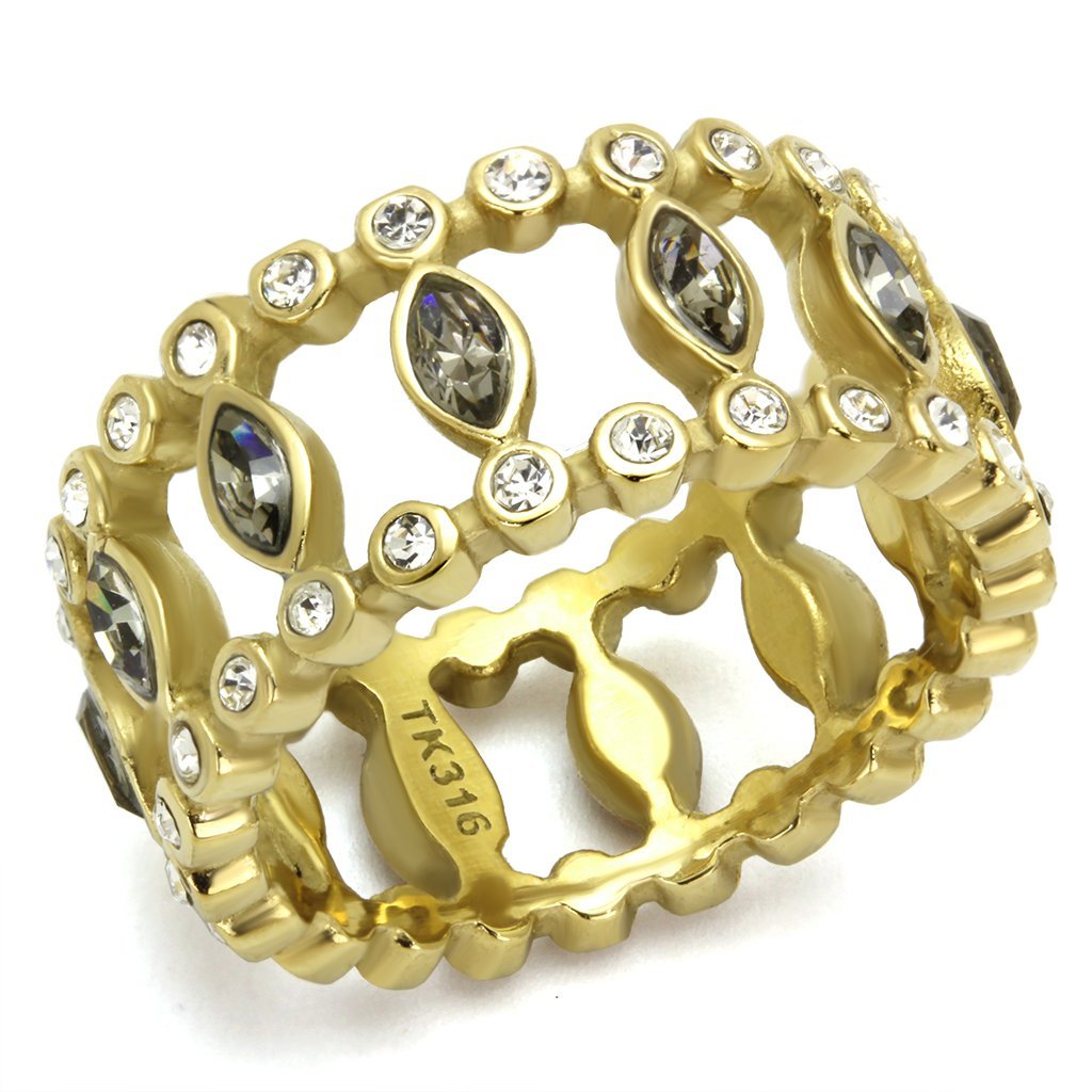 TK2907 - IP Gold(Ion Plating) Stainless Steel Ring with Top Grade Crystal  in Black Diamond - Joyeria Lady