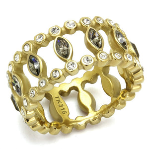 TK2907 - IP Gold(Ion Plating) Stainless Steel Ring with Top Grade Crystal  in Black Diamond - Joyeria Lady