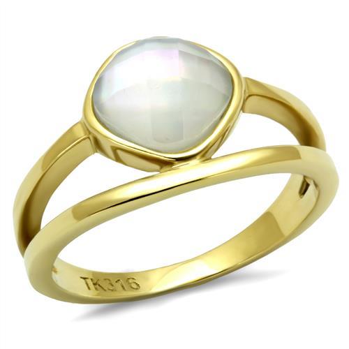 TK2908 - IP Gold(Ion Plating) Stainless Steel Ring with Precious Stone Conch in White - Joyeria Lady