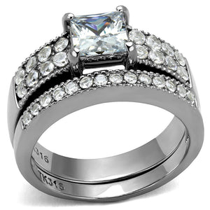 TK2915 - High polished (no plating) Stainless Steel Ring with AAA Grade CZ  in Clear - Joyeria Lady