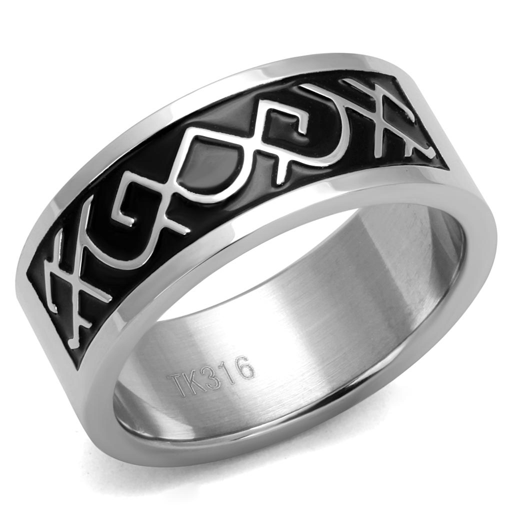 TK2921 High polished (no plating) Stainless Steel Ring with Epoxy in Jet - Joyeria Lady