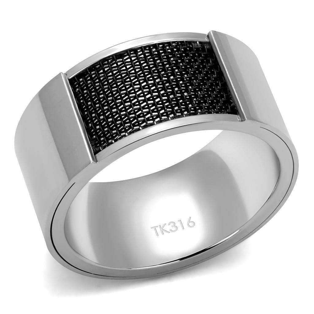 TK2923 High polished (no plating) Stainless Steel Ring with Epoxy in Jet - Joyeria Lady