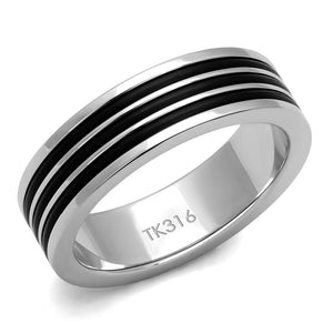 TK2925 High polished (no plating) Stainless Steel Ring with Epoxy in Jet - Joyeria Lady