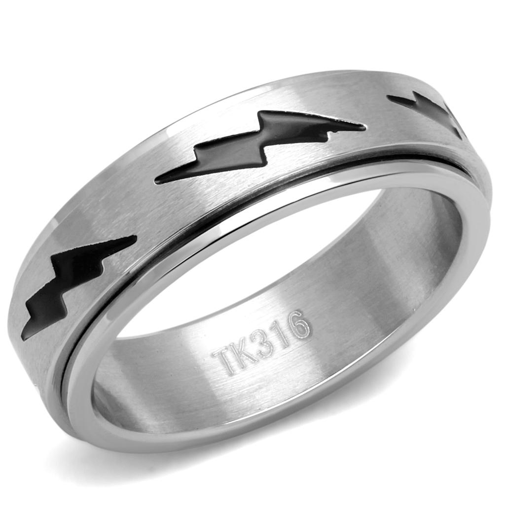 TK2926 High polished (no plating) Stainless Steel Ring with Epoxy in Jet - Joyeria Lady
