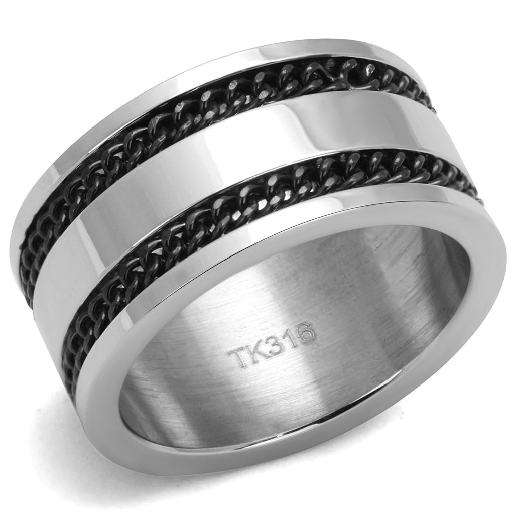 TK2927 High polished (no plating) Stainless Steel Ring with Epoxy in Jet - Joyeria Lady