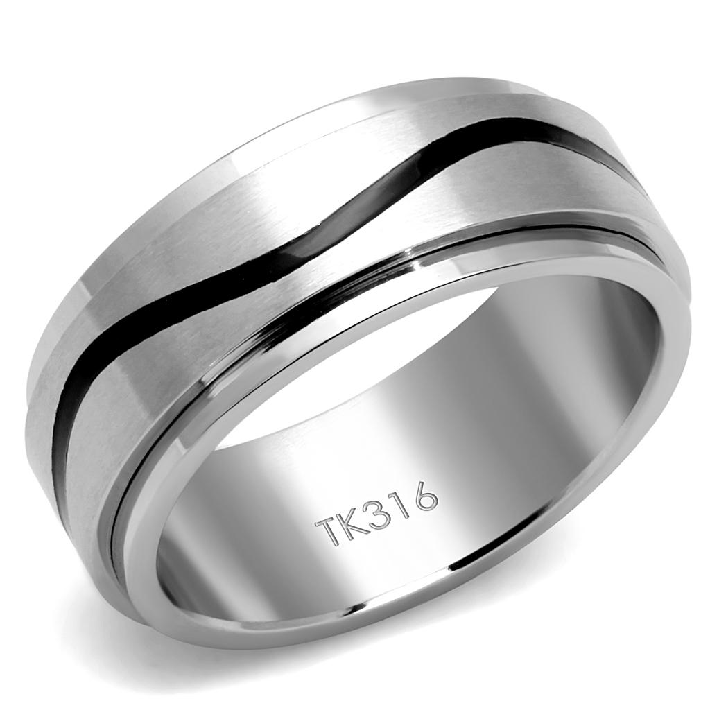 TK2929 High polished (no plating) Stainless Steel Ring with Epoxy in Jet - Joyeria Lady