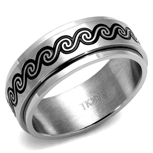 TK2930 High polished (no plating) Stainless Steel Ring with Epoxy in Jet - Joyeria Lady