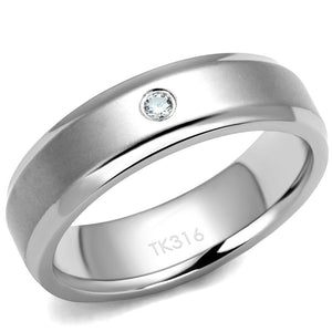 TK2934 High polished (no plating) Stainless Steel Ring with AAA Grade CZ in Clear - Joyeria Lady