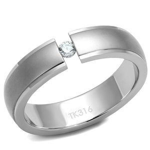TK2935 High polished (no plating) Stainless Steel Ring with AAA Grade CZ in Clear - Joyeria Lady