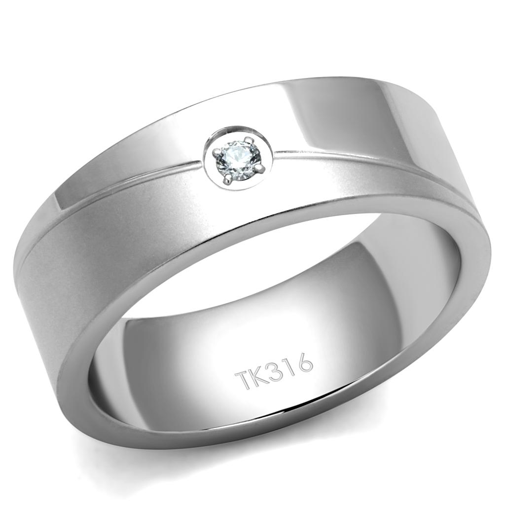 TK2937 High polished (no plating) Stainless Steel Ring with AAA Grade CZ in Clear - Joyeria Lady