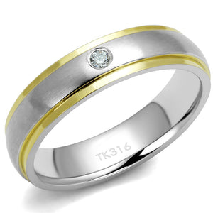 TK2938 Two-Tone IP Gold (Ion Plating) Stainless Steel Ring with AAA Grade CZ in Clear - Joyeria Lady