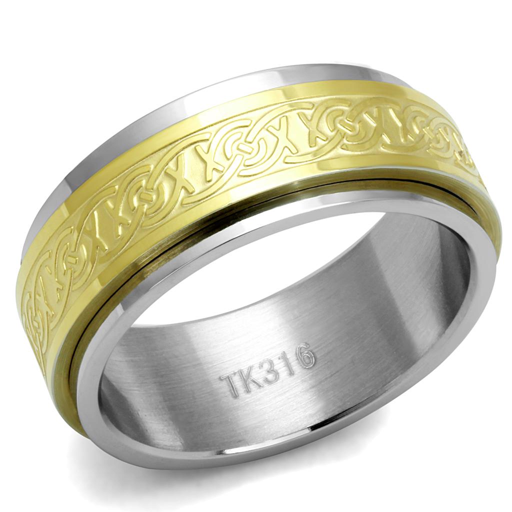 TK2939 Two-Tone IP Gold (Ion Plating) Stainless Steel Ring with No Stone in No Stone - Joyeria Lady