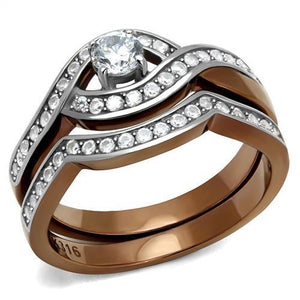 TK2953 - Two Tone IP Light Brown (IP Light coffee) Stainless Steel Ring with AAA Grade CZ  in Clear - Joyeria Lady