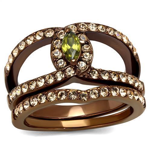 TK2956 - IP Coffee light Stainless Steel Ring with AAA Grade CZ  in Olivine color - Joyeria Lady