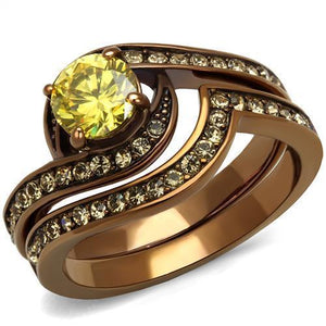 TK2959 - IP Coffee light Stainless Steel Ring with AAA Grade CZ  in Topaz - Joyeria Lady